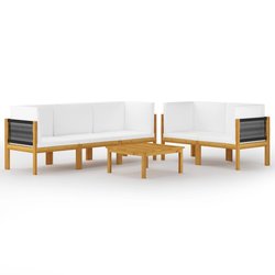 6-tlg. Garten-Lounge-Set mit Kissen Cremewei Massivholz...
