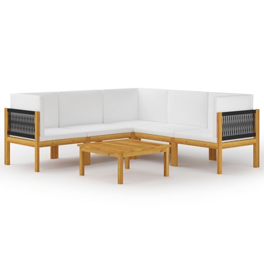 6-tlg. Garten-Lounge-Set mit Kissen Cremewei Massivholz Akazie
