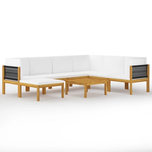 8-tlg. Garten-Lounge-Set mit Kissen Cremewei Massivholz Akazie
