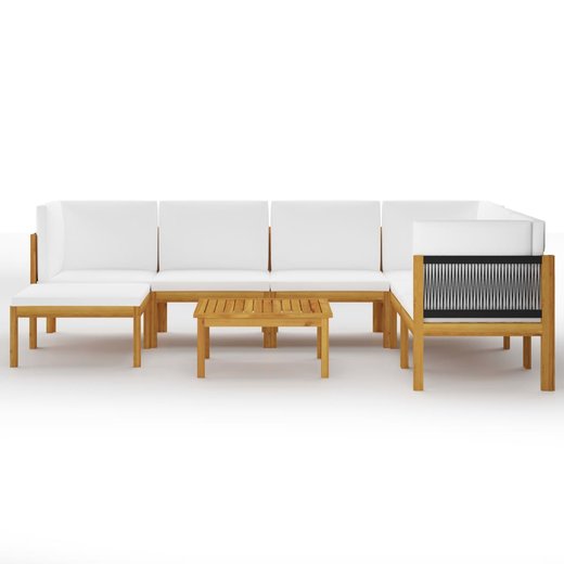 8-tlg. Garten-Lounge-Set mit Kissen Cremewei Massivholz Akazie
