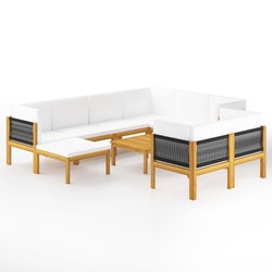 10-tlg. Garten-Lounge-Set mit Kissen Cremewei Massivholz...