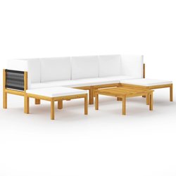 7-tlg. Garten-Lounge-Set mit Kissen Cremewei Massivholz...