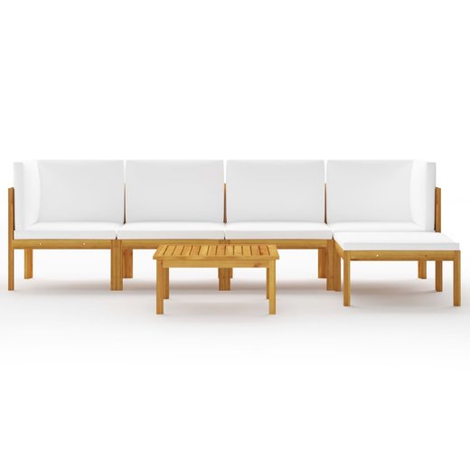 6-tlg. Garten-Lounge-Set mit Kissen Cremewei Massivholz Akazie