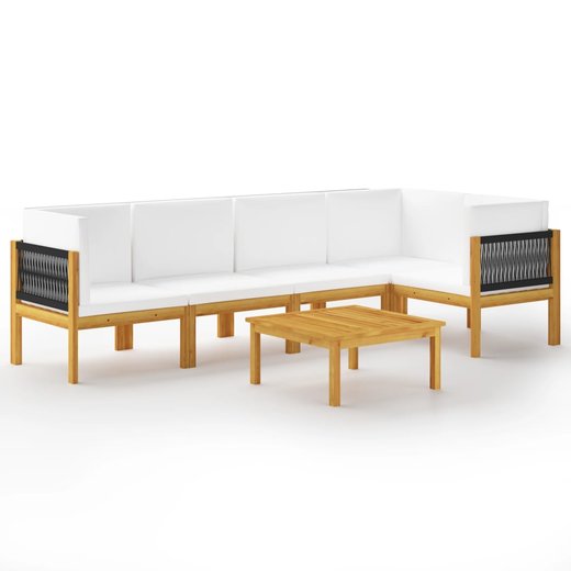 6-tlg. Garten-Lounge-Set mit Kissen Cremewei Massivholz Akazie
