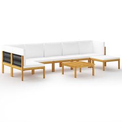 8-tlg. Garten-Lounge-Set mit Kissen Cremewei Massivholz...