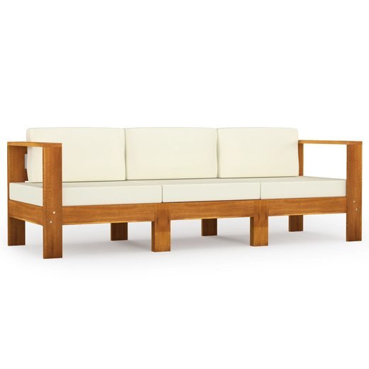 3-Sitzer-Gartensofa mit Cremeweien Auflagen Massivholz Akazie