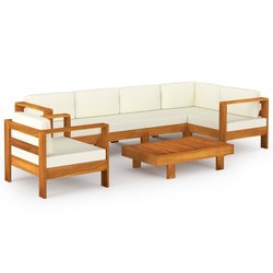 7-tlg. Garten-Lounge-Set mit Creme Auflagen Massivholz...