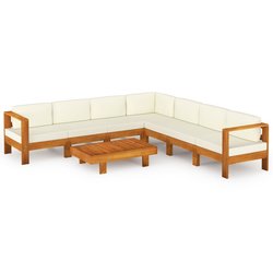 8-tlg. Garten-Lounge-Set mit Creme Auflagen Massivholz...