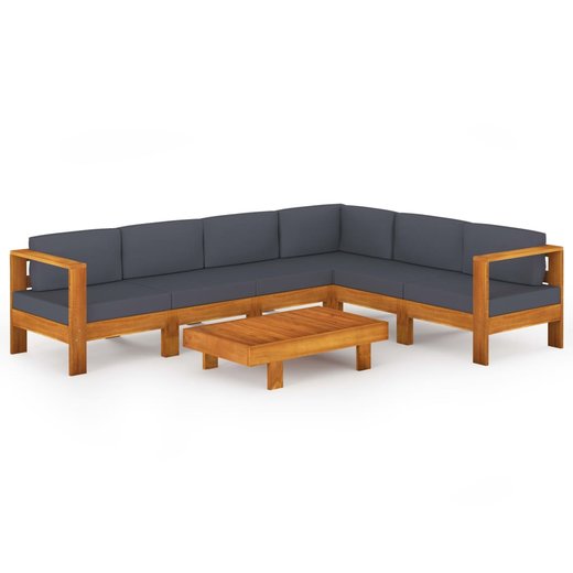 7-tlg. Garten-Lounge-Set mit Dunkelgrauen Auflagen Akazienholz
