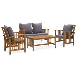 4-tlg. Garten-Lounge-Set mit Auflagen Massivholz Akazie