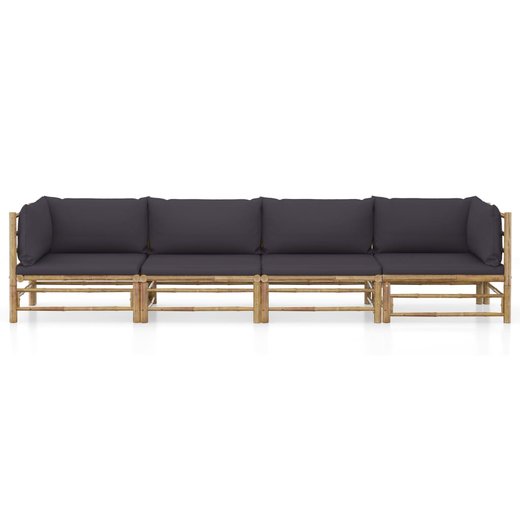 4-tlg. Garten-Lounge-Set mit Dunkelgrauen Kissen Bambus