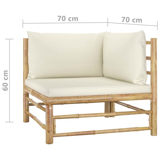 7-tlg. Garten-Lounge-Set mit Cremeweien Kissen Bambus