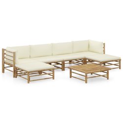 7-tlg. Garten-Lounge-Set mit Cremeweien Kissen Bambus
