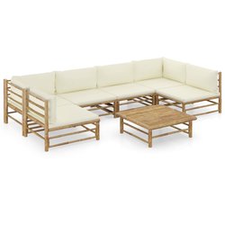 7-tlg. Garten-Lounge-Set mit Cremeweien Kissen Bambus