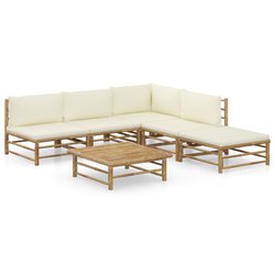 6-tlg. Garten-Lounge-Set mit Cremeweien Kissen Bambus