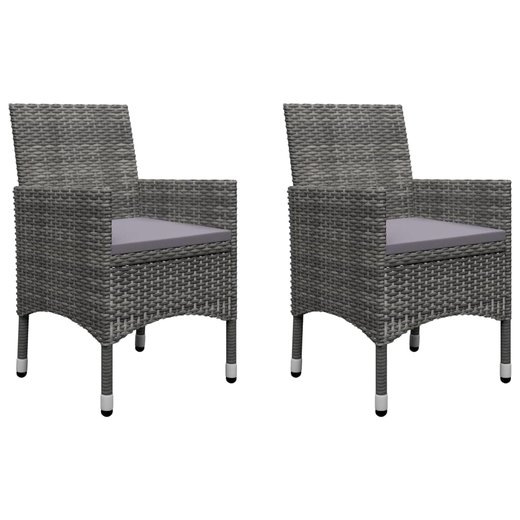 3-tlg. Bistro-Set Poly Rattan und Hartglas Grau