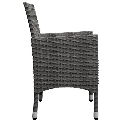 3-tlg. Bistro-Set Poly Rattan und Hartglas Grau