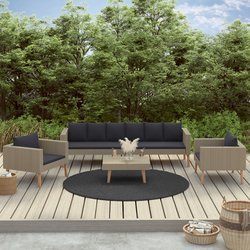 4-tlg. Garten-Lounge-Set mit Auflagen Poly Rattan Beige
