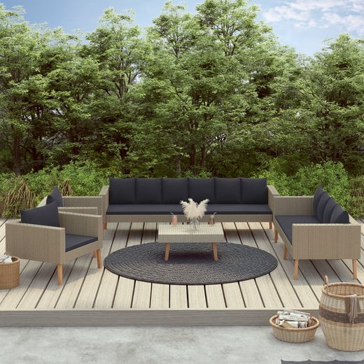 5-tlg. Garten-Lounge-Set mit Auflagen Poly Rattan Beige
