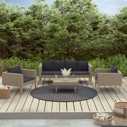 4-tlg. Garten-Lounge-Set mit Auflagen Poly Rattan Beige