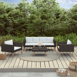 4-tlg. Garten-Lounge-Set mit Auflagen Poly Rattan Schwarz