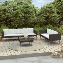 3-tlg. Garten-Lounge-Set mit Auflagen Poly Rattan Schwarz