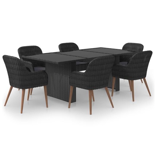 7-tlg. Garten-Essgruppe Poly Rattan Schwarz