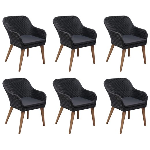 7-tlg. Garten-Essgruppe Poly Rattan Schwarz