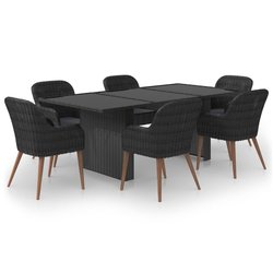 7-tlg. Garten-Essgruppe Poly Rattan Schwarz