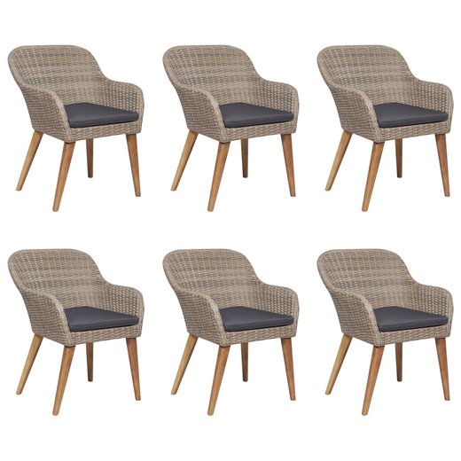 7-tlg. Garten-Essgruppe Poly Rattan Braun