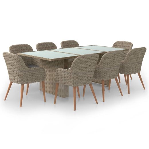 9-tlg. Garten-Essgruppe Poly Rattan Braun