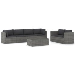 7-tlg. Garten-Lounge-Set mit Kissen Poly Rattan Grau