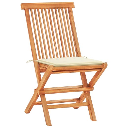 3-tlg. Bistroset mit Cremeweien Kissen Massivholz Teak