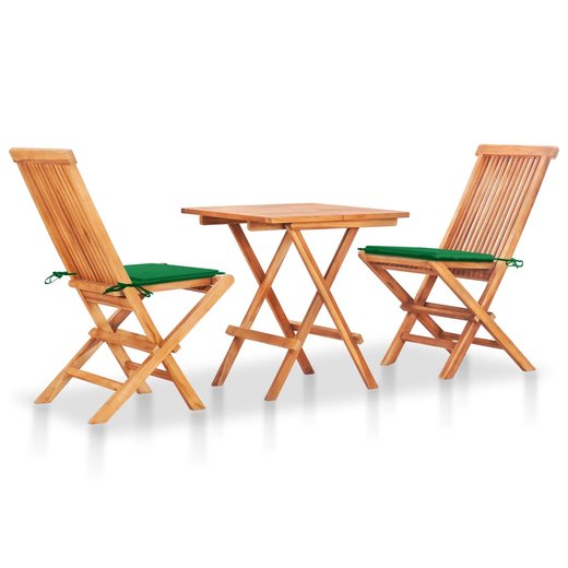 3-tlg. Bistroset mit Grnen Kissen Massivholz Teak