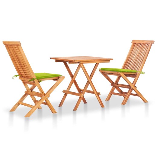 3-tlg. Bistroset mit Hellgrnen Kissen Massivholz Teak