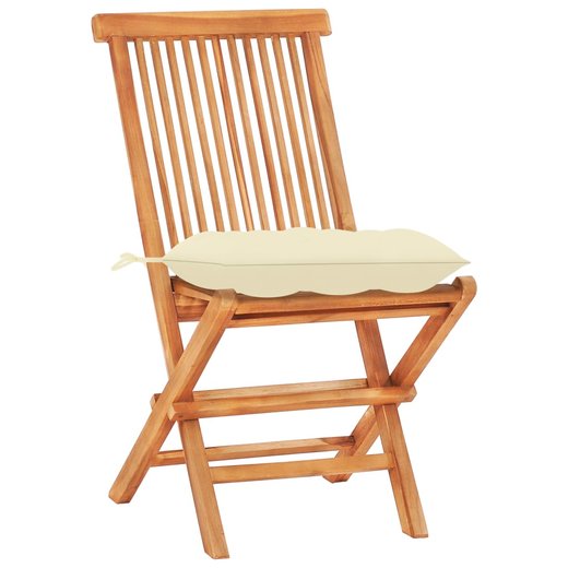 3-tlg. Bistro-Set mit Cremeweien Kissen Massivholz Teak