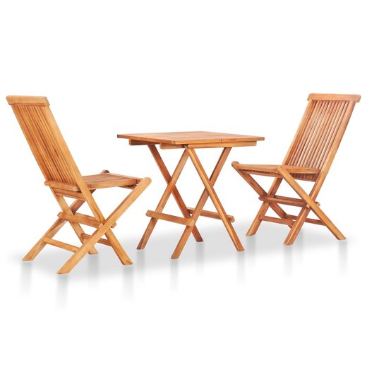 3-tlg. Bistro-Set mit Cremeweien Kissen Massivholz Teak