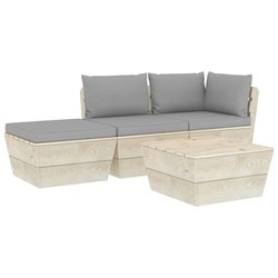 4-tlg. Garten-Sofagarnitur aus Paletten mit Kissen...
