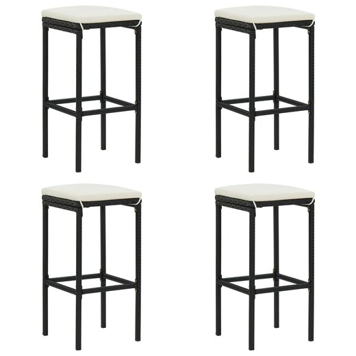 5-tlg. Gartenbar-Set mit Kissen Poly Rattan Schwarz