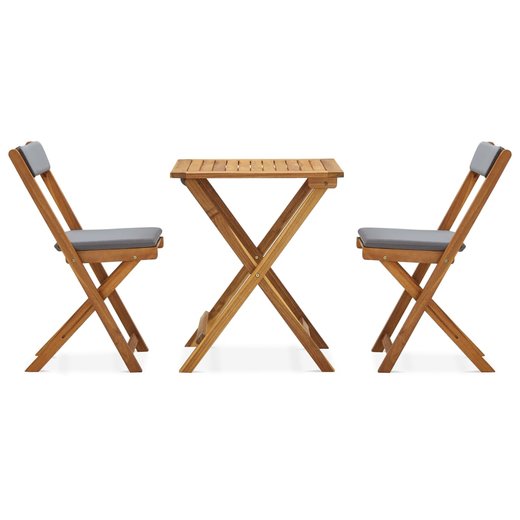 3-tlg. Bistro-Set Klappbar mit Auflagen Massivholz Akazie