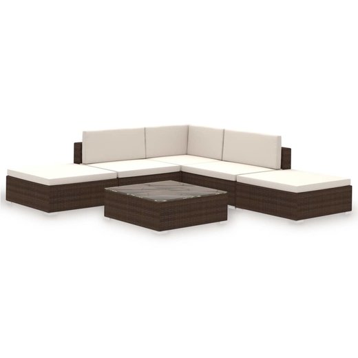 6-tlg. Garten-Lounge-Set mit Auflagen Poly Rattan Braun