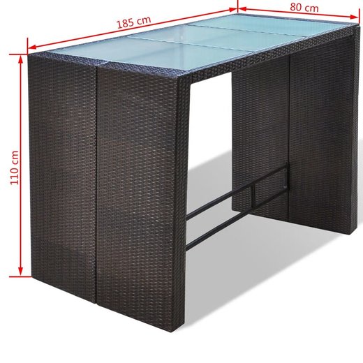7-tlg. Gartenbar-Set mit Auflagen Poly Rattan Braun