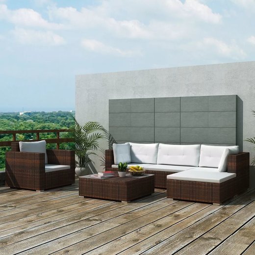6-tlg. Garten-Lounge-Set mit Auflagen Poly Rattan Braun
