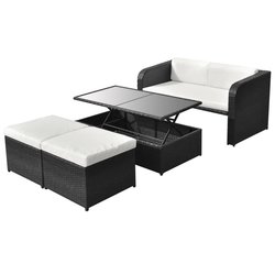 4-tlg. Garten-Lounge-Set mit Auflagen Poly Rattan Schwarz