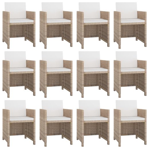 13-tlg. Garten-Essgruppe mit Auflagen Poly Rattan Beige