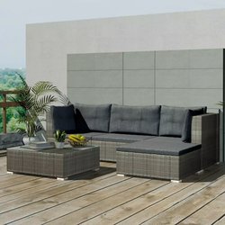 5-tlg. Garten-Lounge-Set mit Auflagen Poly Rattan Grau