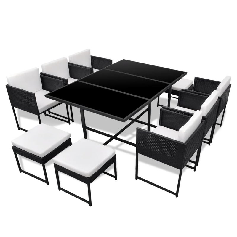 11tlg. GartenEssgruppe mit Auflagen Poly Rattan Schwarz