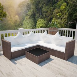 4-tlg. Garten-Lounge-Set mit Auflagen Poly Rattan Braun