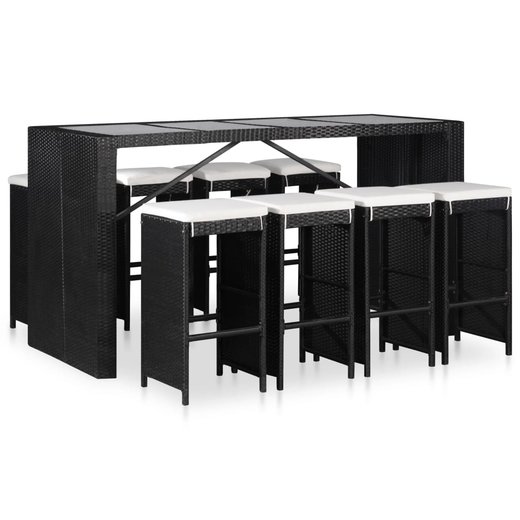 9-teilige Garten-Essgruppe Poly Rattan Schwarz