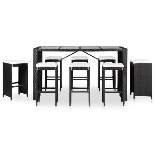 9-teilige Garten-Essgruppe Poly Rattan Schwarz